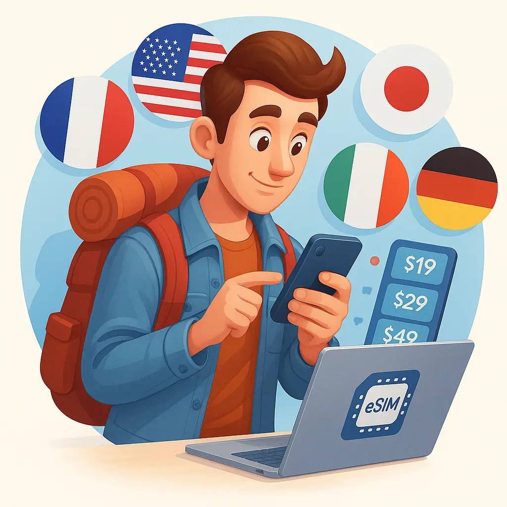 Traveler chosing buying esim